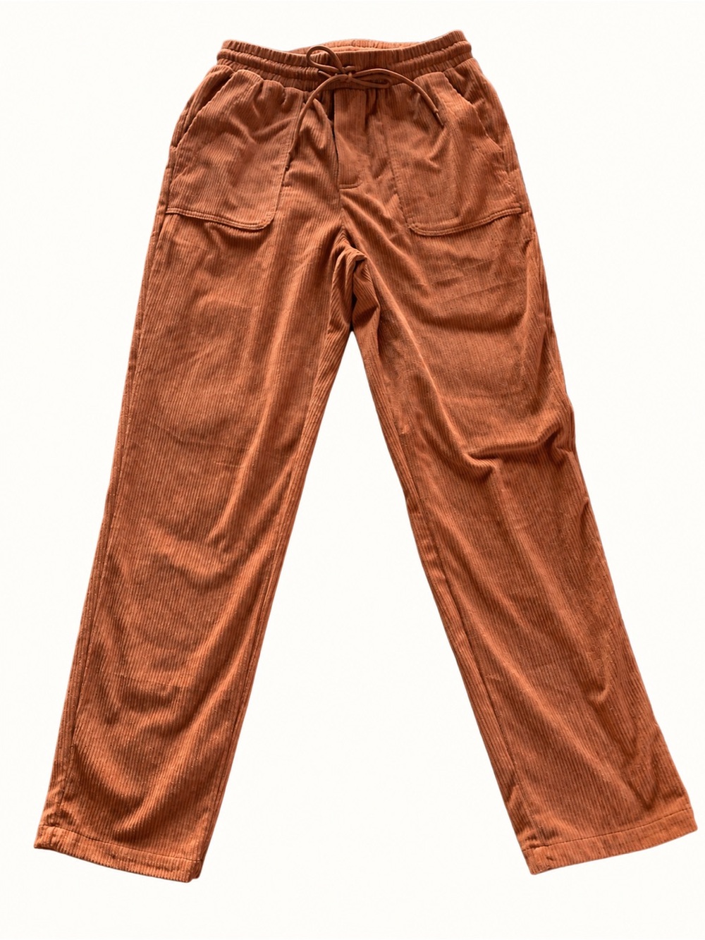 Rust Corduroy Pull-On Pants Drawstring Wide Leg Utility Pockets S